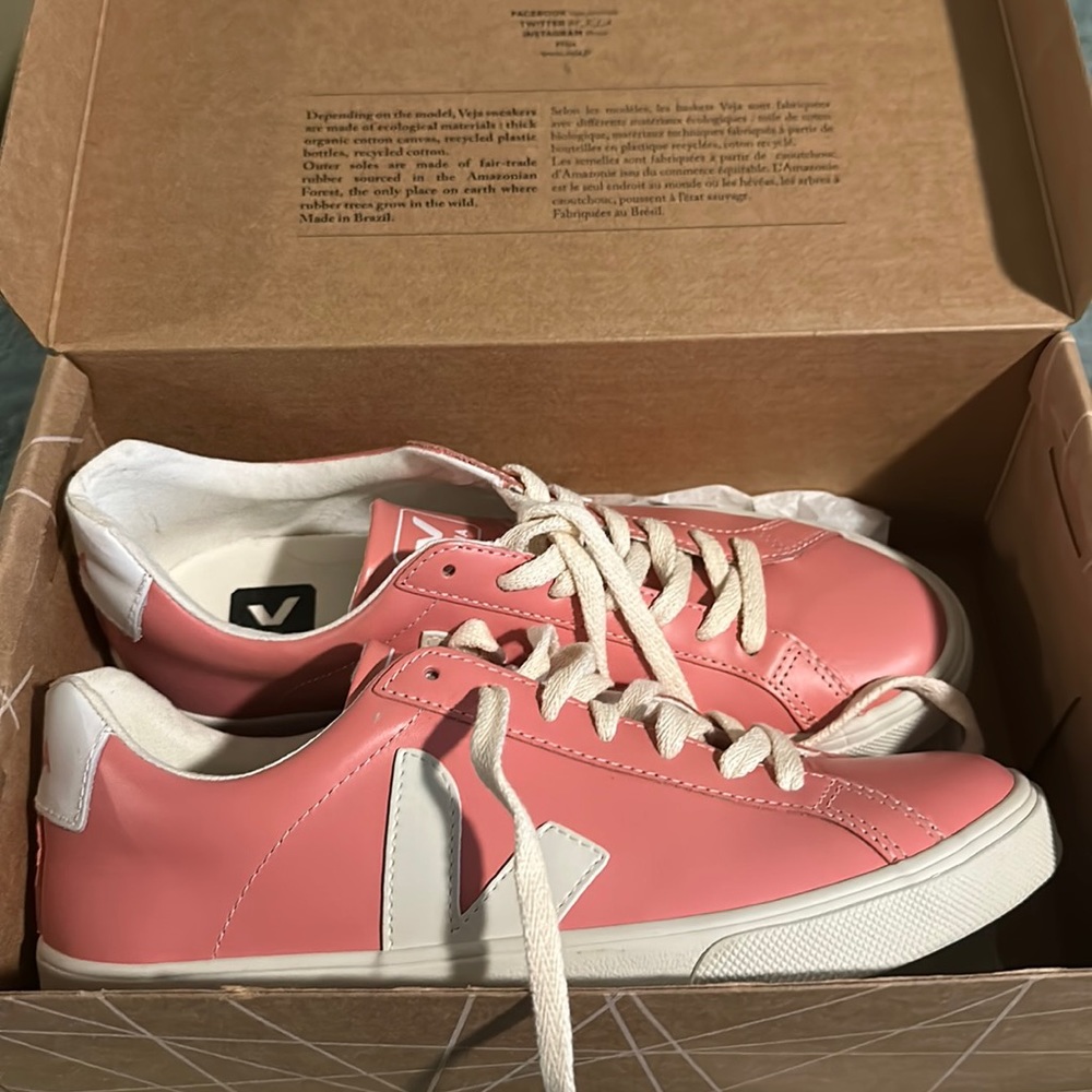 Pink Veja escolar low leather shoes! Women’s size 8!